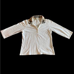 BURBERRY 3/4 SLEEVE WHITE POLO SIZE M